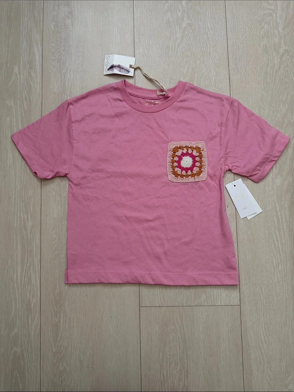 Jessica Simpson Pink Short Sleeve Tee with Crochet Pocket